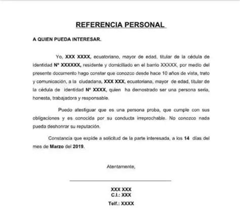 Ejemplo De Carta De Referencia Personal Editable 2024 Elyex