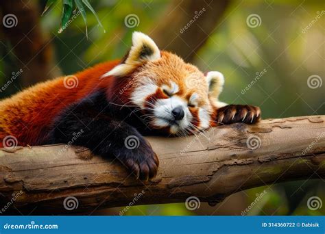 Red Panda on Tree Branch in Forest Habitat Stock Photo - Image of ...