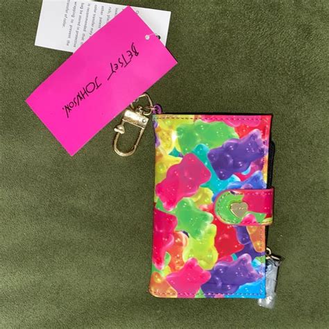 Betsey Johnson Gummy Bears Rainbow Card Wallet Keyring NWT Betsey