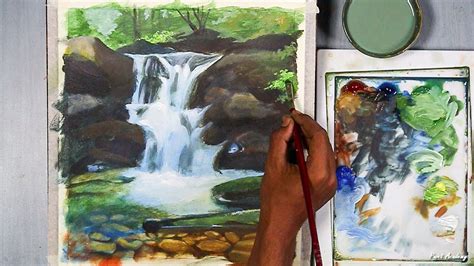 How To Paint Waterfall In Acrylic Step By Step Youtube