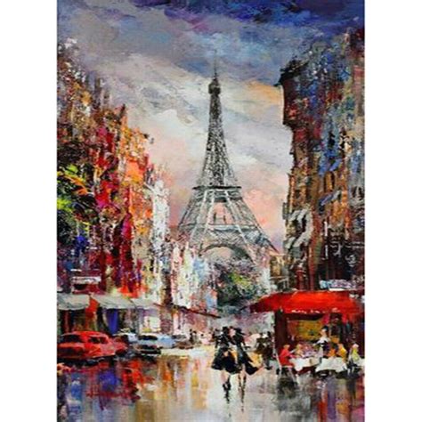 An Oil Painting Of The Eiffel Tower In Paris France With People