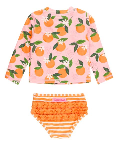 Snapklik RuffleButts Orange You The Sweetest Long Sleeve Zipper Rash Guard Bikini