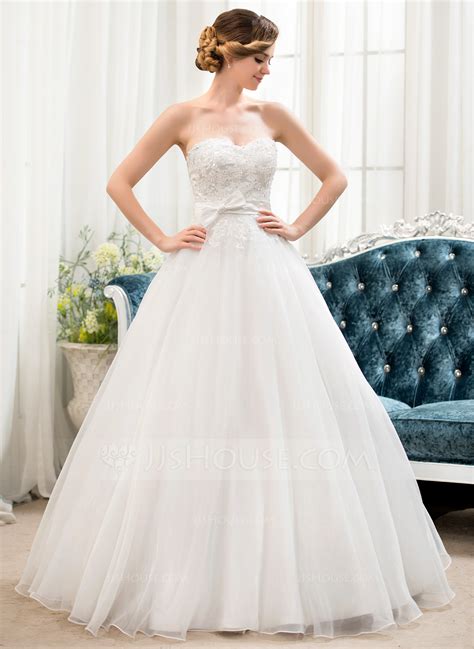 Ball Gown Sweetheart Floor Length Organza Lace Wedding Dress With