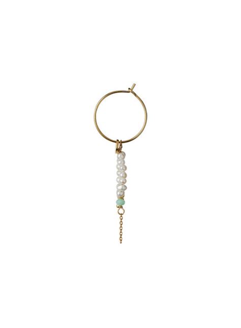 Stine A Petit Heavenly Pearl Dream Earring Gold Green Stone And Chai