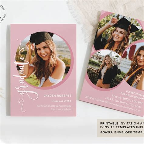 Pink Graduation Invitation Template Photo Graduation Invite Etsy