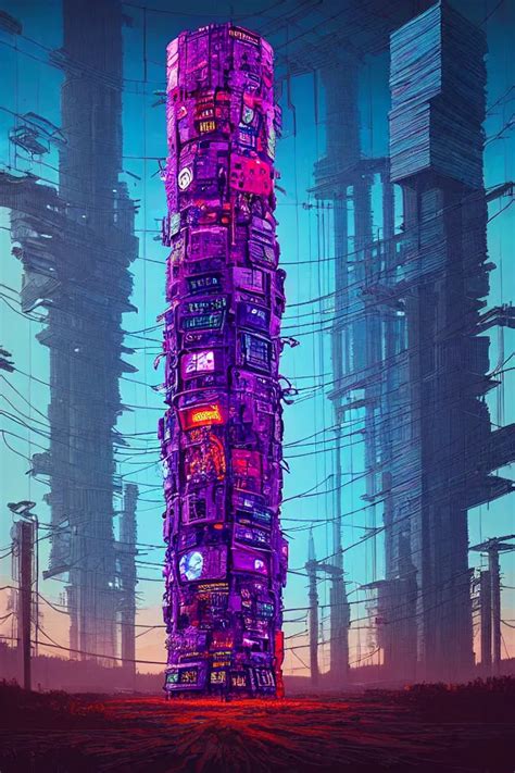 Cyberpunk Tower Made Out Of Billions Of Stacked Stable Diffusion