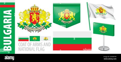 Vector Set Of The Coat Of Arms And National Flag Of Bulgaria Stock