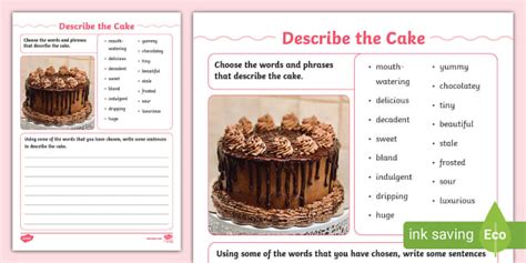 Describe The Cake Writing Activity L Enseignant A Fait