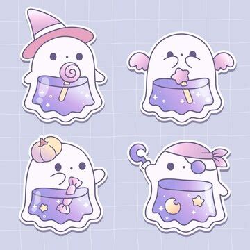 Premium Vector | Kawaii halloween ghost stickers elements collection