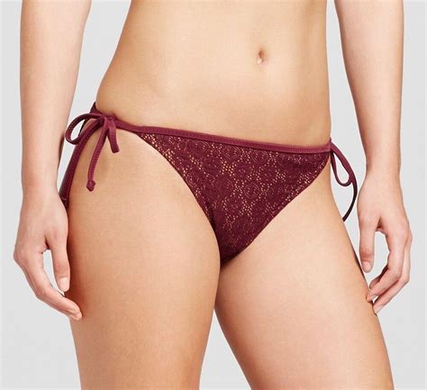 Mossimo Deep Red Crochet Side Tie Hipster Bikini Bottom Swimwear XL