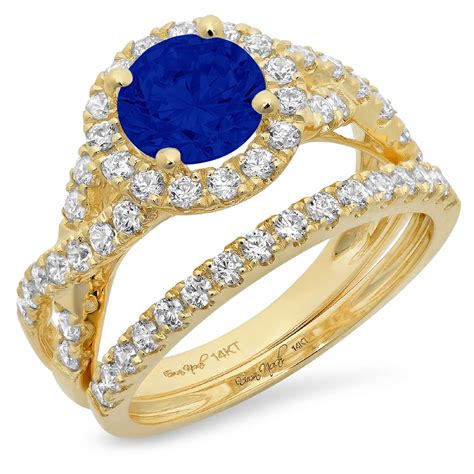 Clara Pucci K Yellow Gold Round Cut Ct Simulated Blue Sapphire