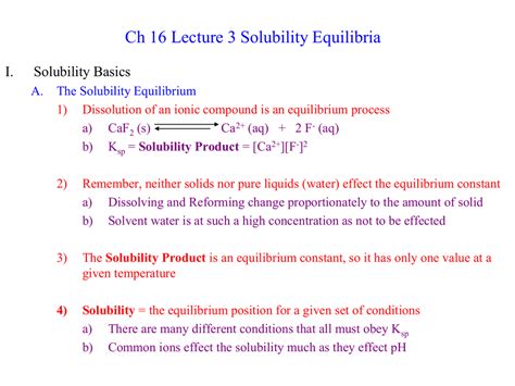 Ch 16 Lecture 3 Solubility Equilibria I Solubility Basics