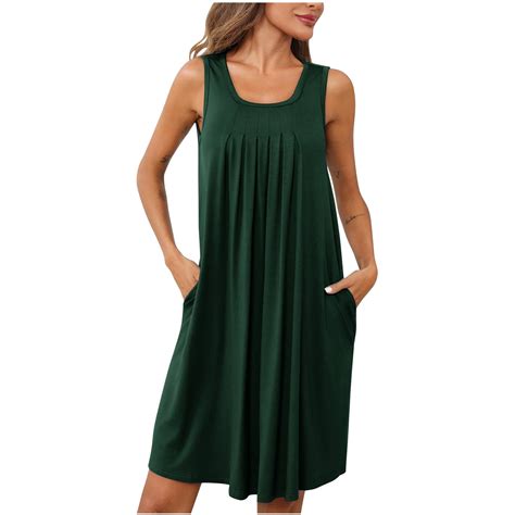 Nightgowns For Women Solid Color Sleeveless Round Neck Nightdress