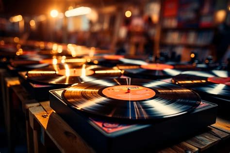 Tocadiscos Con Disco De Vinilo Y Discos De Vinilo En La Mesa Generativa