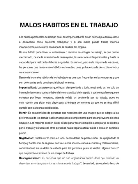 Malos Habitos En El Trabajo Pdf Conceptos Psicologicos Sicología