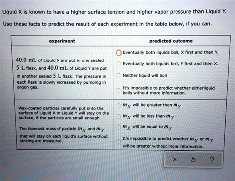 Solved Liquid X Is Known To Have A Higher Surface Tension And Higher