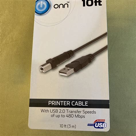 Onn Printer Cable 10ft W Usb 20 Transfer Speeds Of Up To 480 Mbps