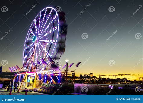 Ferris Wheel At Levis Quebec Canada At Sunset Stock Photo Image Of