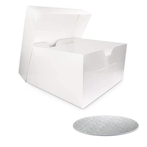 Buy Tnz 12 Inch White Cake Box With Lid And Silver Round 3mm Board For