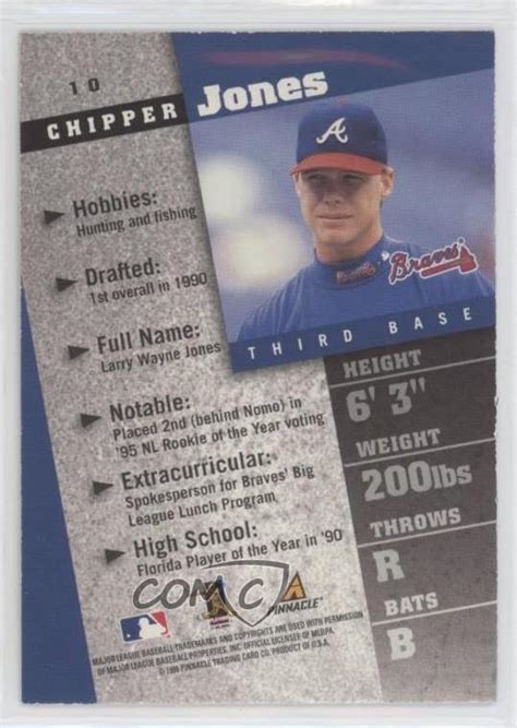 1998 Pinnacle Inside Club Edition 10 Chipper Jones For Sale Online