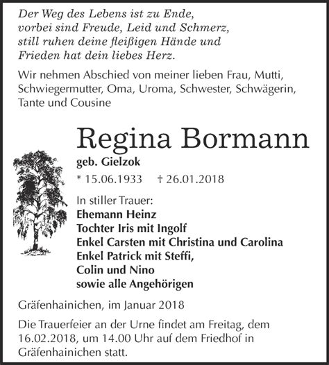 Traueranzeigen Von Regina Bormann Abschied Nehmen De