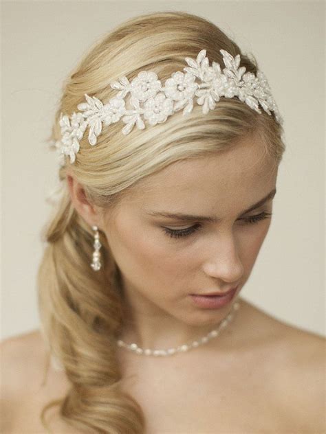 Ivory Lace Applique Garden Wedding Headband With Meticulous Edging