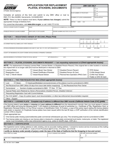 Reg 156 Application For Replacement Plates Stickers Documents