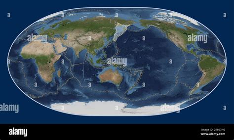 Placa Tectónica De Okhotsk En El Mapa Satelital De Blue Marble En La Proyección Loximuthal