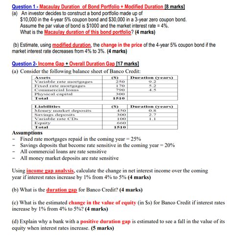 Question 1 Macaulay Duration Of Bond Portfolio Chegg