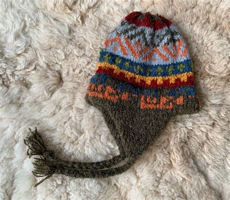 Alpaca Wool Chullo Hat, Green Alpaca Chullo Beanie Hat, Peruvian Style ...