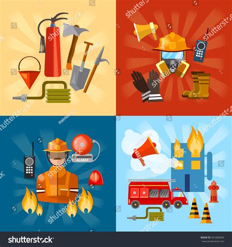 Firefighters Set Fire Station Fire Fighting Stock Vector Royalty Free 401686969 Shutterstock