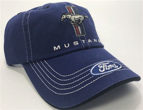 Ford Mustang Hat Cap Blue W Tri Bar Pony Logo Ford Oval Emblem