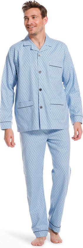 Robson Heren Pyjama Flanel Knoopsluiting 503 66 Blauw Bol