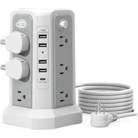 Lukyamzn 10 Ft Extension Cord 12 Outlet Power Strip Surge Protector