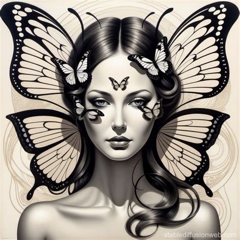 Woman's Face with Butterfly Wings | Stable Diffusion en línea