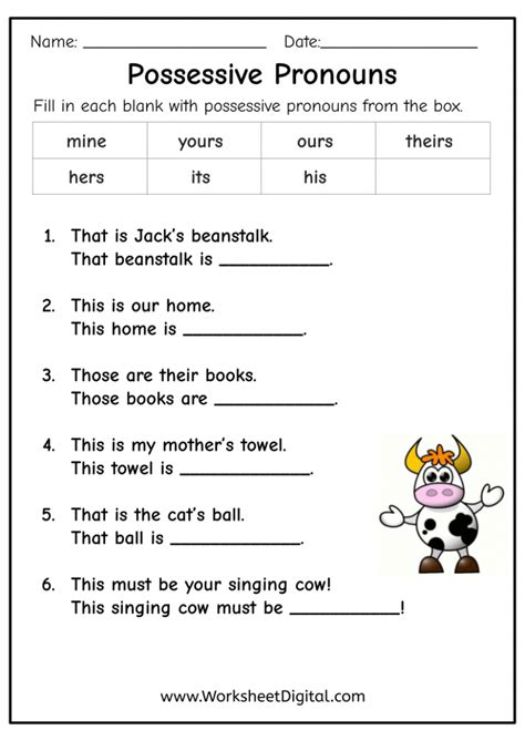 Free Possessive Pronouns Worksheets