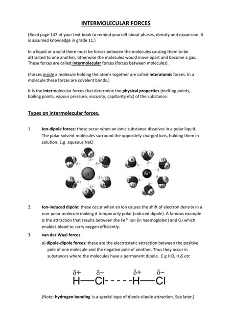 Types on intermolecular forces.