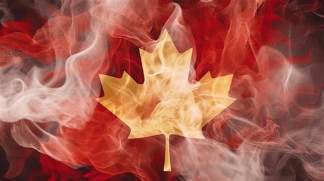 Premium Ai Image A Smoke Flag With A Maple Leaf On It