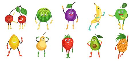 Premium Vector Cute And Funny Fruit Character Set Flat Vector