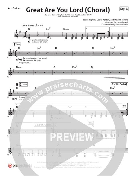 Great Are You Lord Choral Anthem Satb Acoustic Guitar Sheet Music Pdf