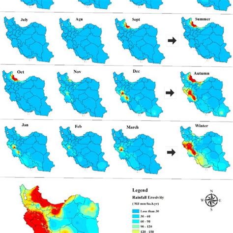 Monthly Seasonal And Annual Vegetation Retention Factor Maps Of Iran