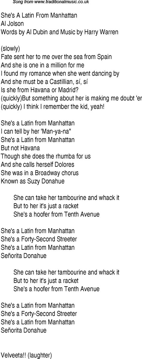 Top Songs 1935 Music Charts Lyrics For Shes A Latin From Manhattan