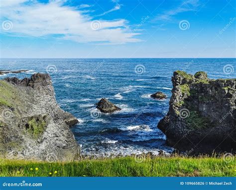 View Trough the Cliffs Near Gatklettur in Iceland Stock Photo - Image of coast, geological ...