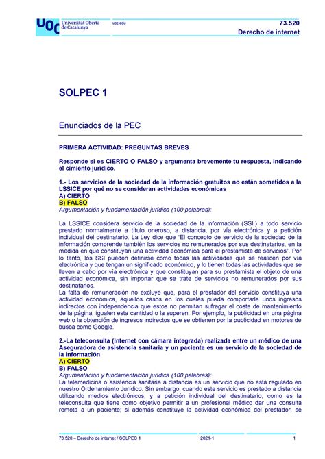 Soluci N Pec Derecho De Internet Solpec Enunciados De La