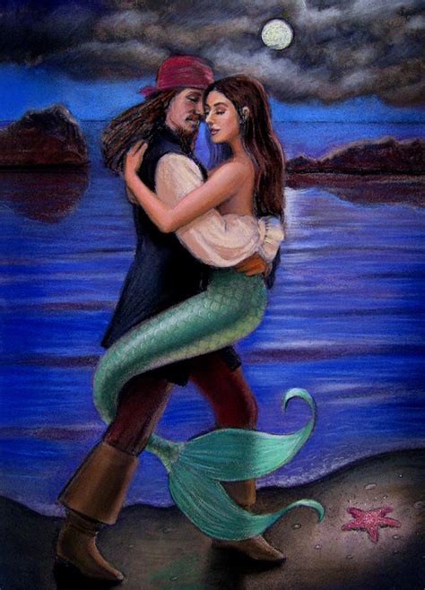 Mermaid and Pirate's Caribbean Love Painting by Sue Halstenberg - Fine ...