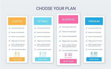 Premium Vector Pricing Table Template Price Chart Grid Comparison