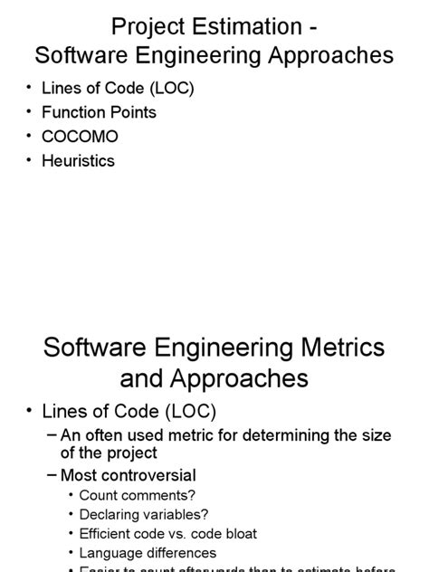 Project Estimation Software Engineering Approaches Lines Of Code Loc Function Points