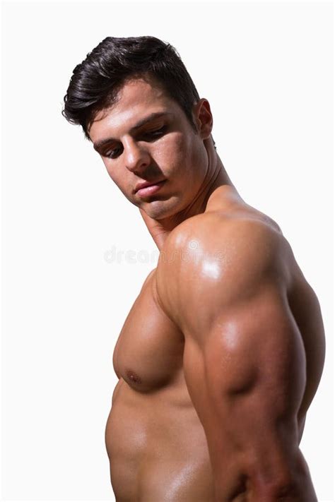 Side View Of A Shirtless Muscular Man Stock Image Image Of White