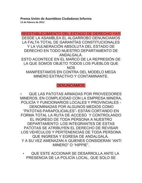 Prensa Uni N De Asambleas Ciudadanas Informa Pdf Descarga Gratuita