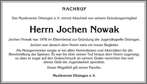 Traueranzeigen Von Jochen Nowak Allg Uer Zeitung